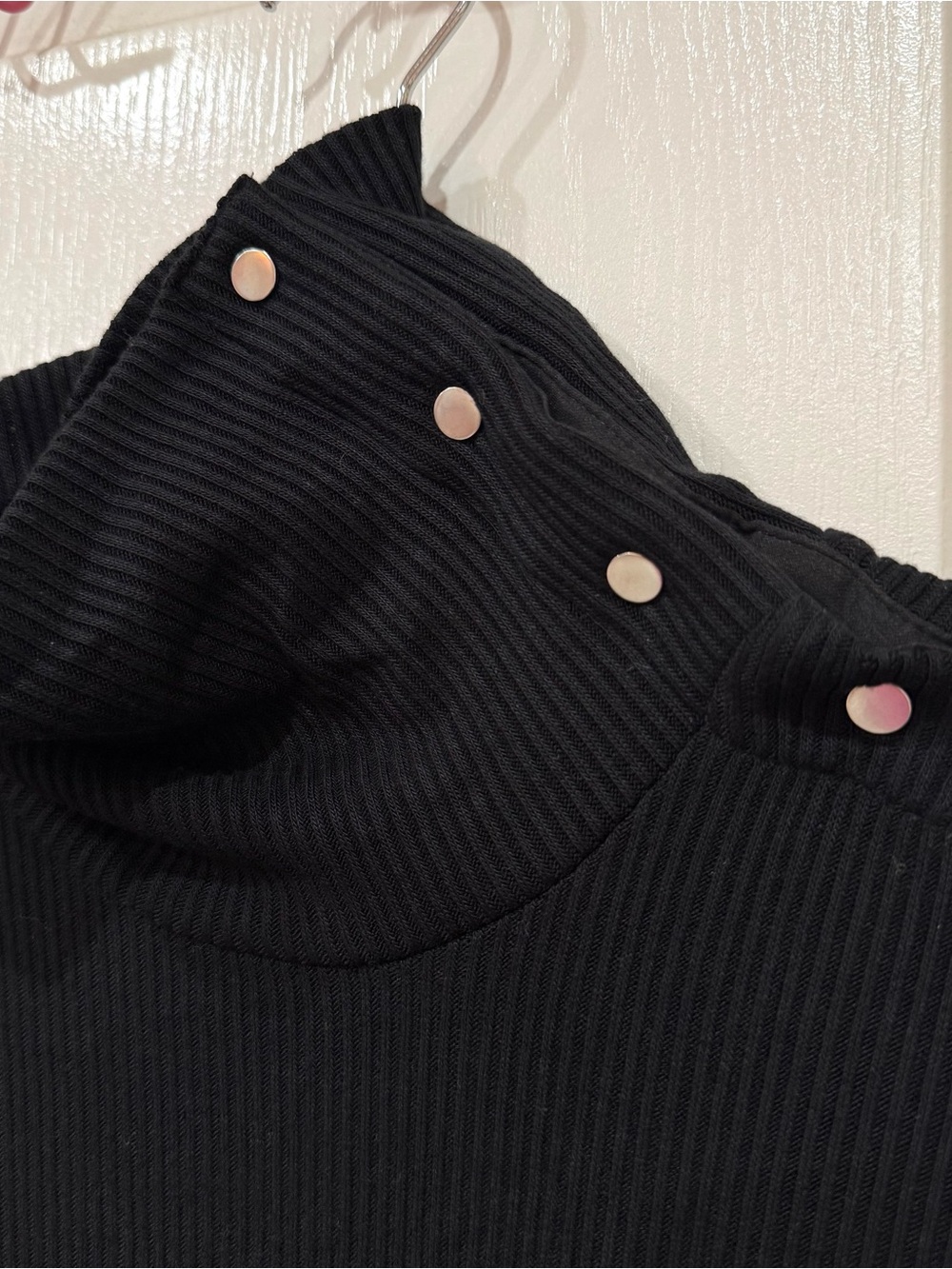 Anthropologie Dolan Black Ribbed Button Shoulder Top - Picture 5 of 6